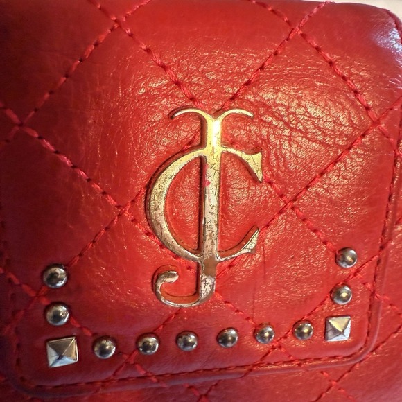 Juicy Couture 2012 Quilted Leather Studded Red Snap Wallet Clutch Card Holder - Picture 2 of 15